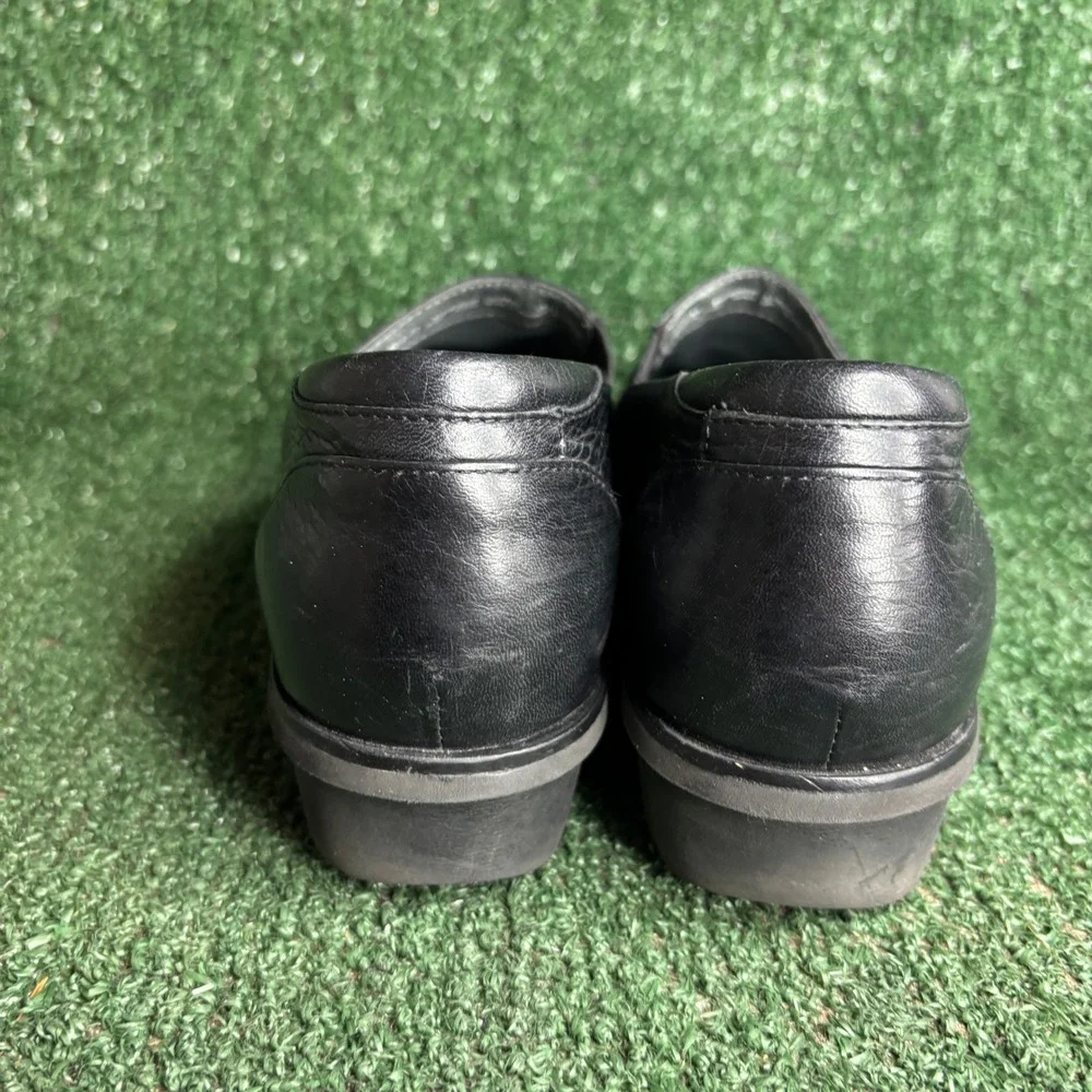 Dansko Julia Leather Slip On Comfort Elastic Wedge Clog Black Women Size 7.5-8